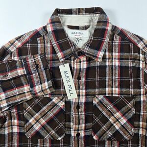 NEW Alex Mill Mens Small S Brown Plaid Check Flannel Button Up Work‎ Chore Shirt